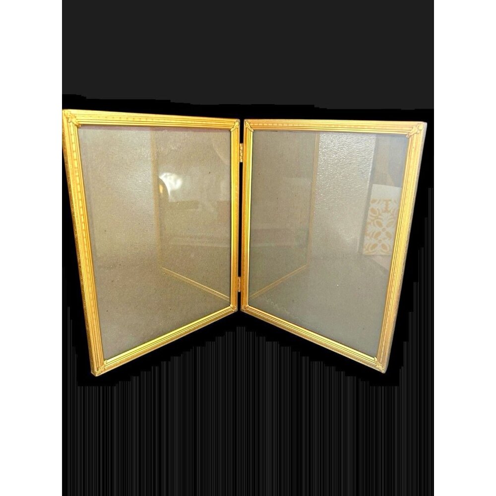 Vintage Ornate Brass Double Picture Frame, Hinged 8"x10" (x2) Mid Century Modern